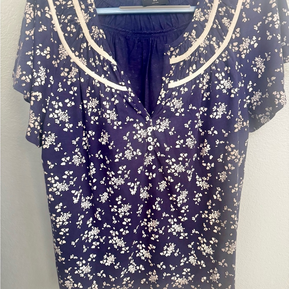 Lane Bryant Blue and Purple Flutter Sleeve Ruffled Blouse